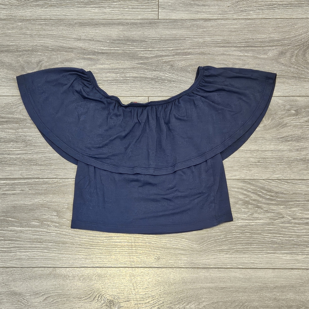 Navy Ruffle Off The Shoulder Top